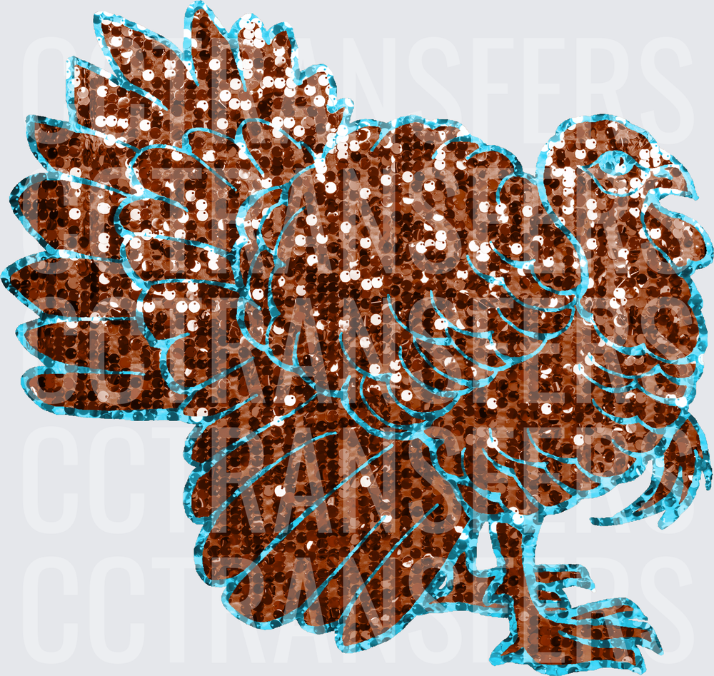 Sequin Glitter Thanksgiving Turkey Blue Outline (DTF)