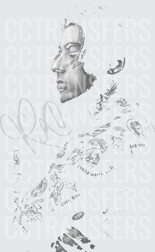 Grayscale Male Profile Portrait With Tattoos Signature (DTF)