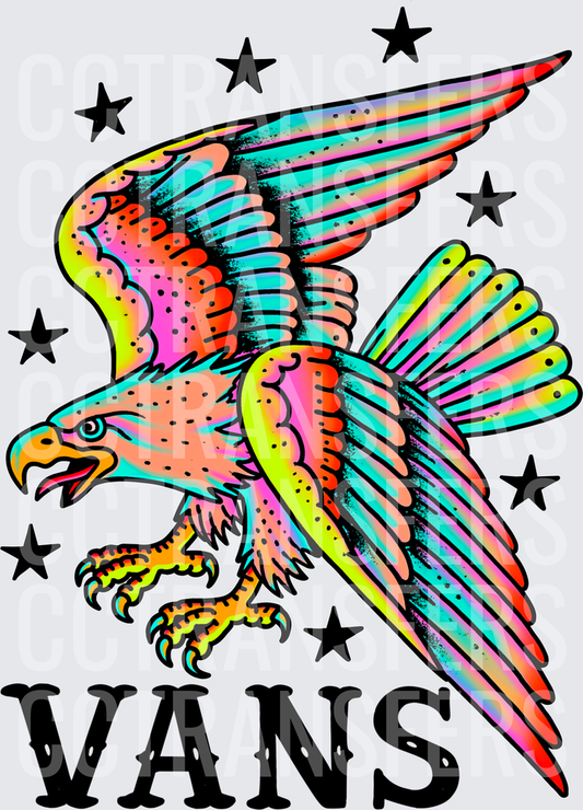 Rainbow Neon Eagle Stars Traditional Tattoo Style (DTF)