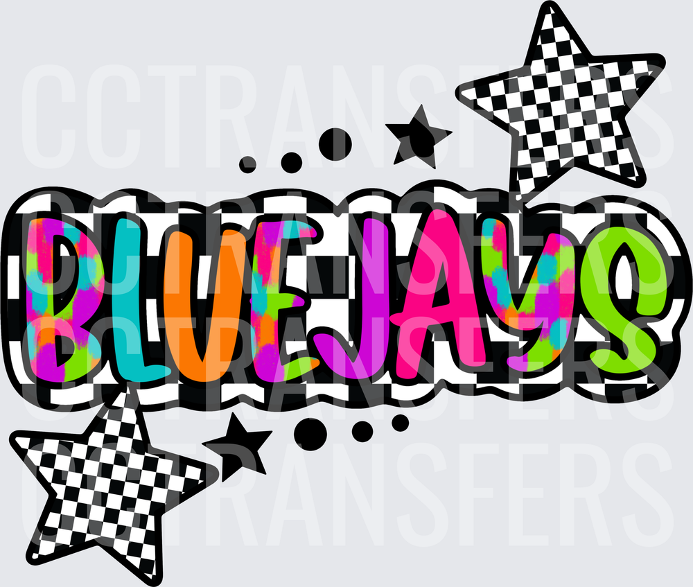 Bluejays Retro Checkered Star Groovy Bold Text (DTF)