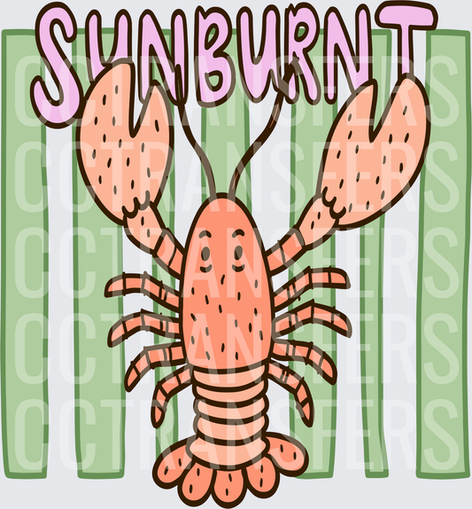 Sunburnt Cartoon Lobster with Striped Background (DTF)