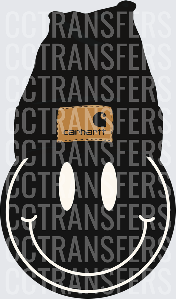 Black Smiley Face Wearing Branded Workwear Beanie (DTF)