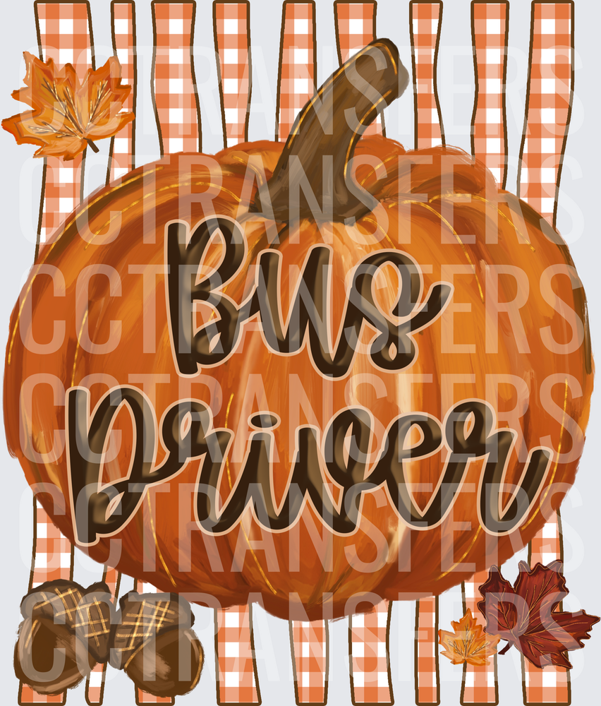 Bus Driver Fall Pumpkin Gingham Acorns Autumn Leaves (DTF)