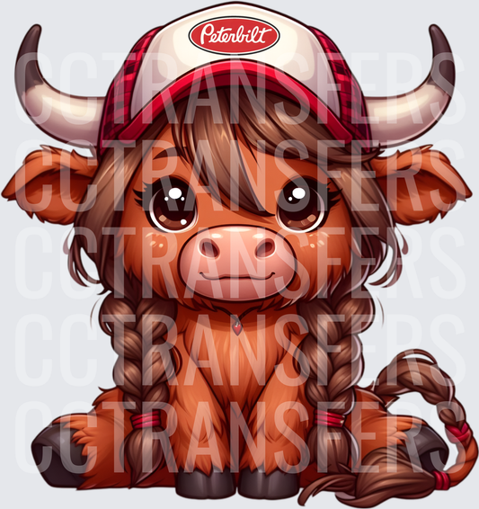 Cute Baby Highland Cow Braids Trucker Hat (DTF)