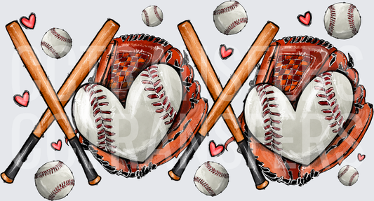 XOXO Baseball Heart Glove Crossed Bats Valentine (DTF)