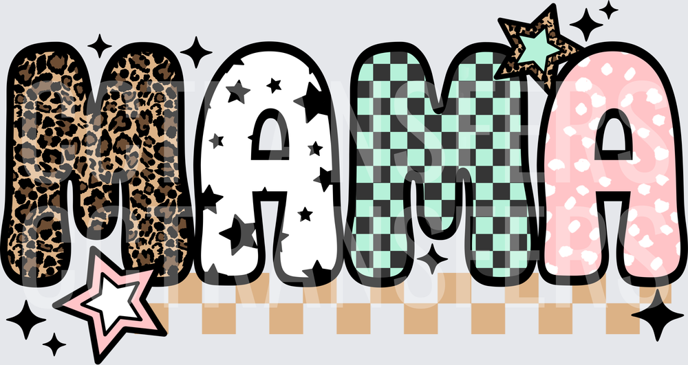 Mama Leopard Checkered Polka Dot Mixed Pattern Stars (DTF)