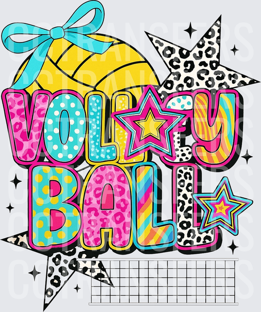 Volleyball Retro Leopard Polka Dot Star Bow Graphic (DTF)