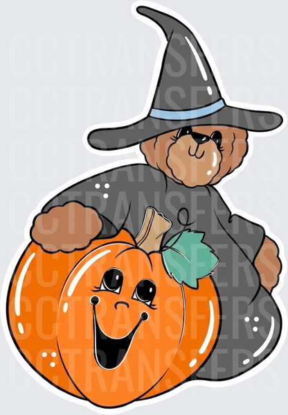 Cute Teddy Bear Witch Hat Smiling Halloween Pumpkin (DTF)