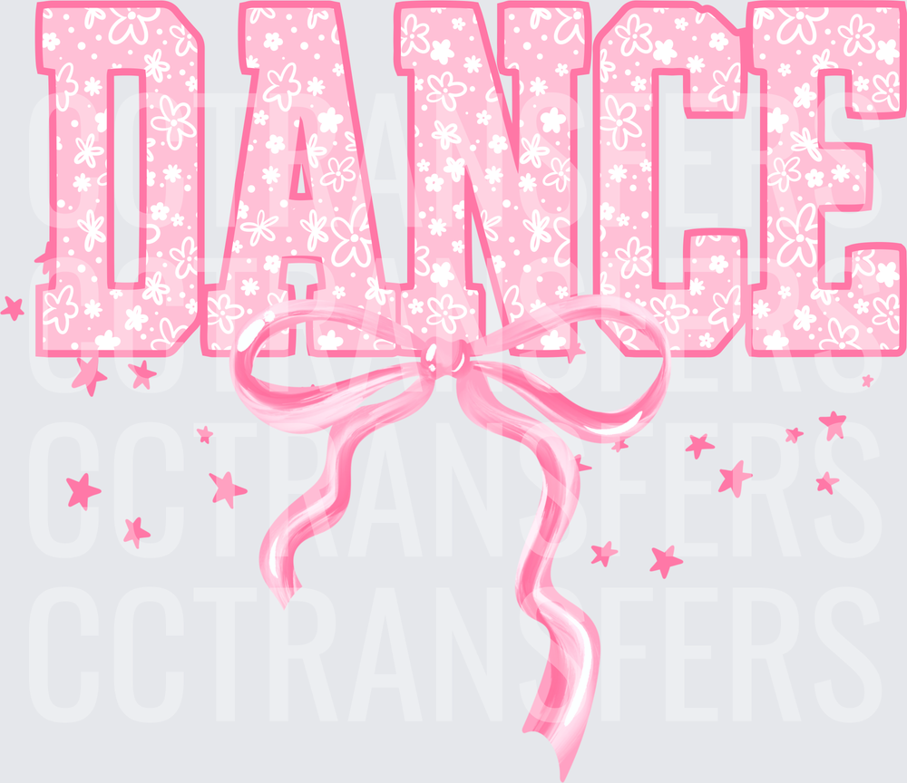 Pink Floral DANCE Letters with Ribbon Bow and Stars (DTF)