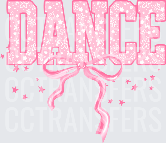Pink Floral DANCE Letters with Ribbon Bow and Stars (DTF)