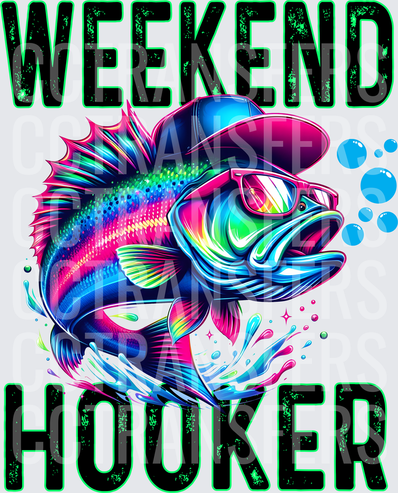 Weekend Hooker Neon Bass Fish Wearing Sunglasses Cap (DTF)