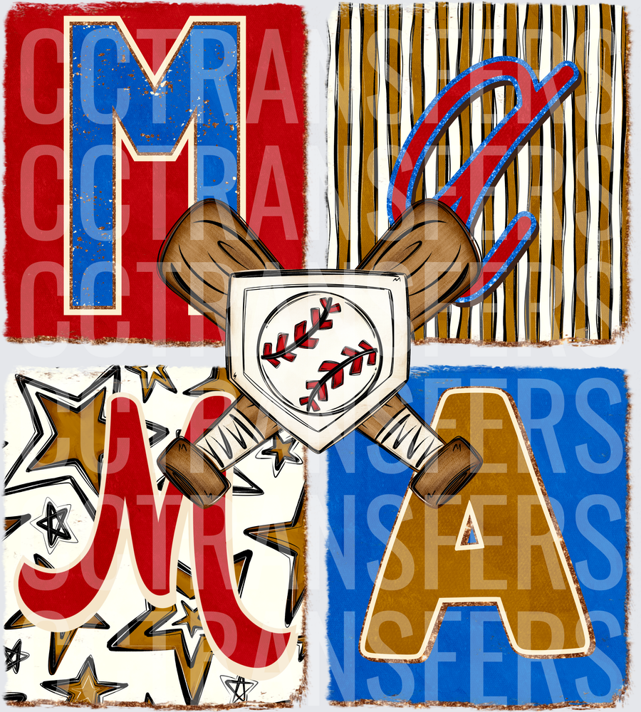 Baseball Mama Crossed Bats Home Plate Letter Panels (DTF)