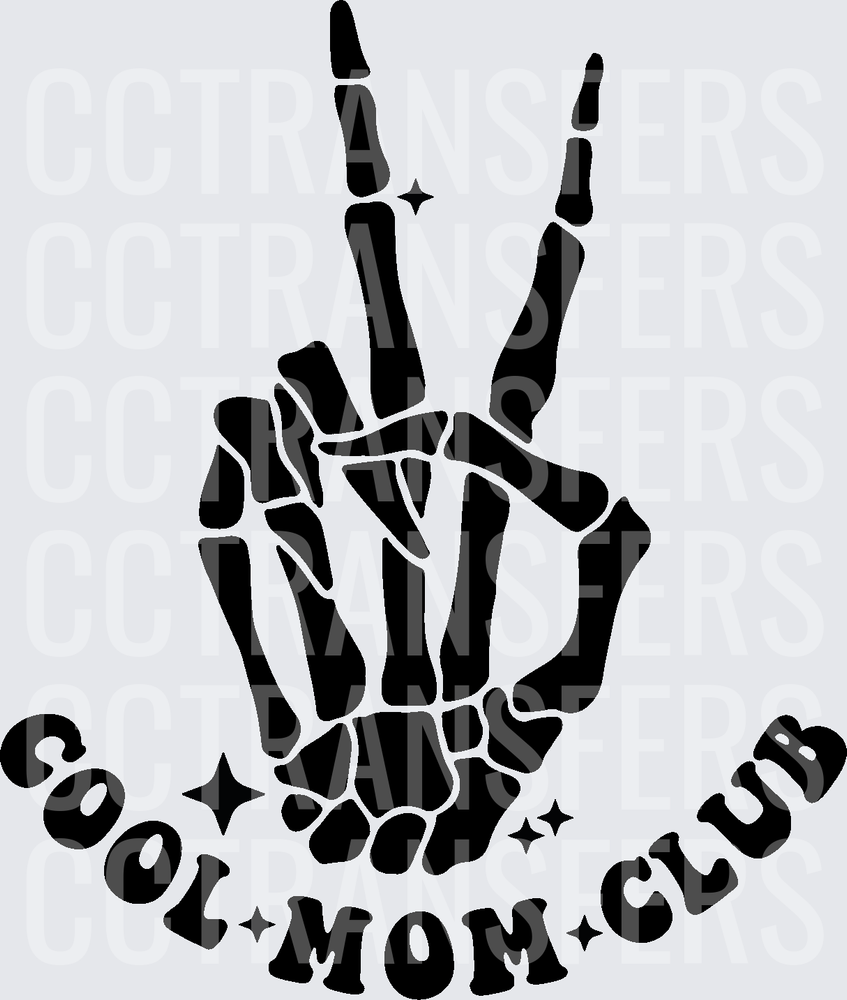 Cool Mom Club Skeleton Peace Hand Sign (DTF)