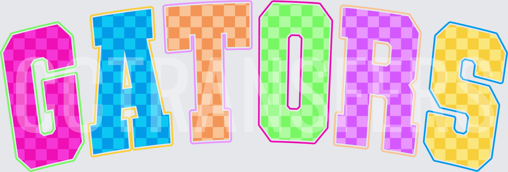 Gators Colorful Checkered Varsity Block Letters (DTF)