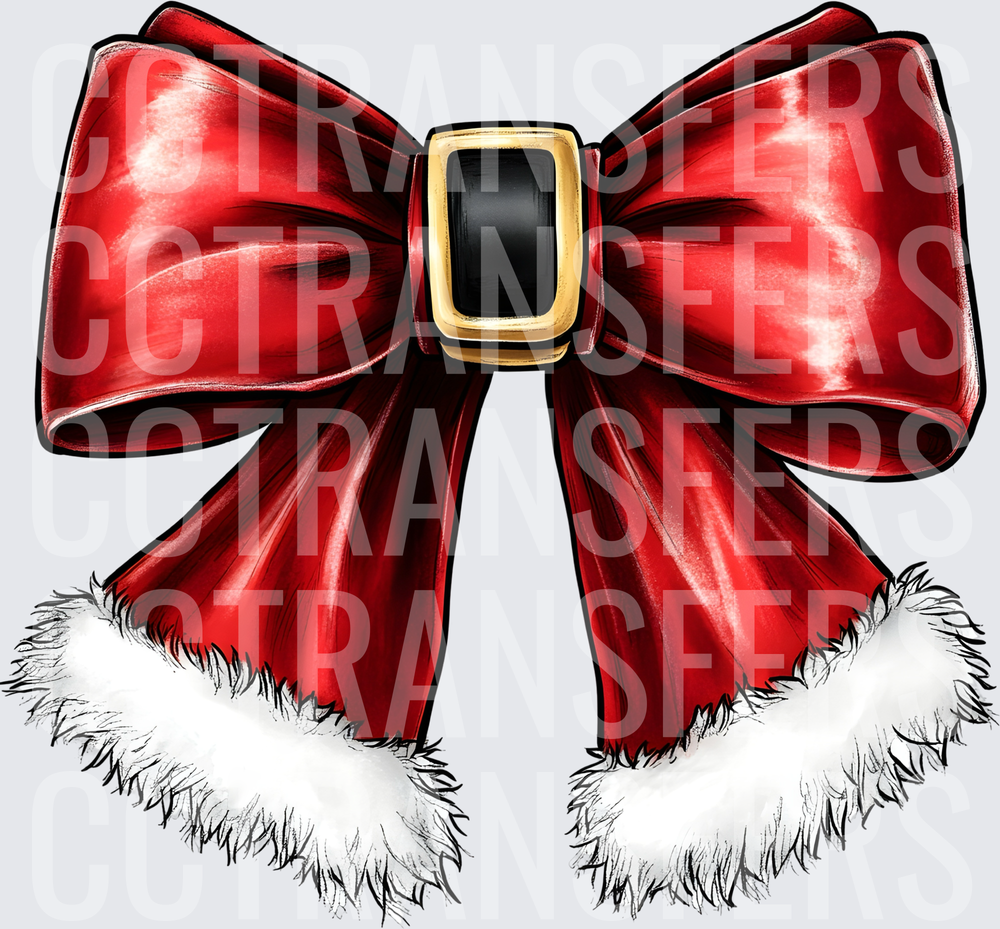 Red Velvet Bow Gold Buckle White Fur Trim Christmas (DTF)