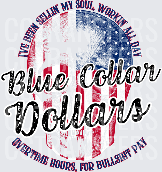 Blue Collar Dollars American Flag Skull Graphic (DTF)