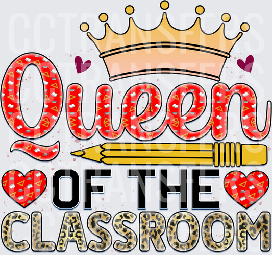 Queen of the Classroom Crown Leopard Teacher Design (DTF)