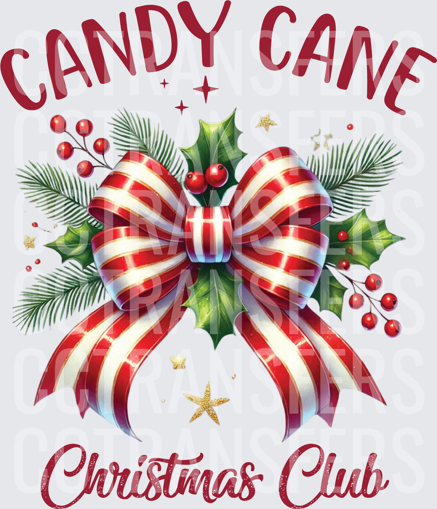 Candy Cane Christmas Club Holiday Bow Holly Berry (DTF)