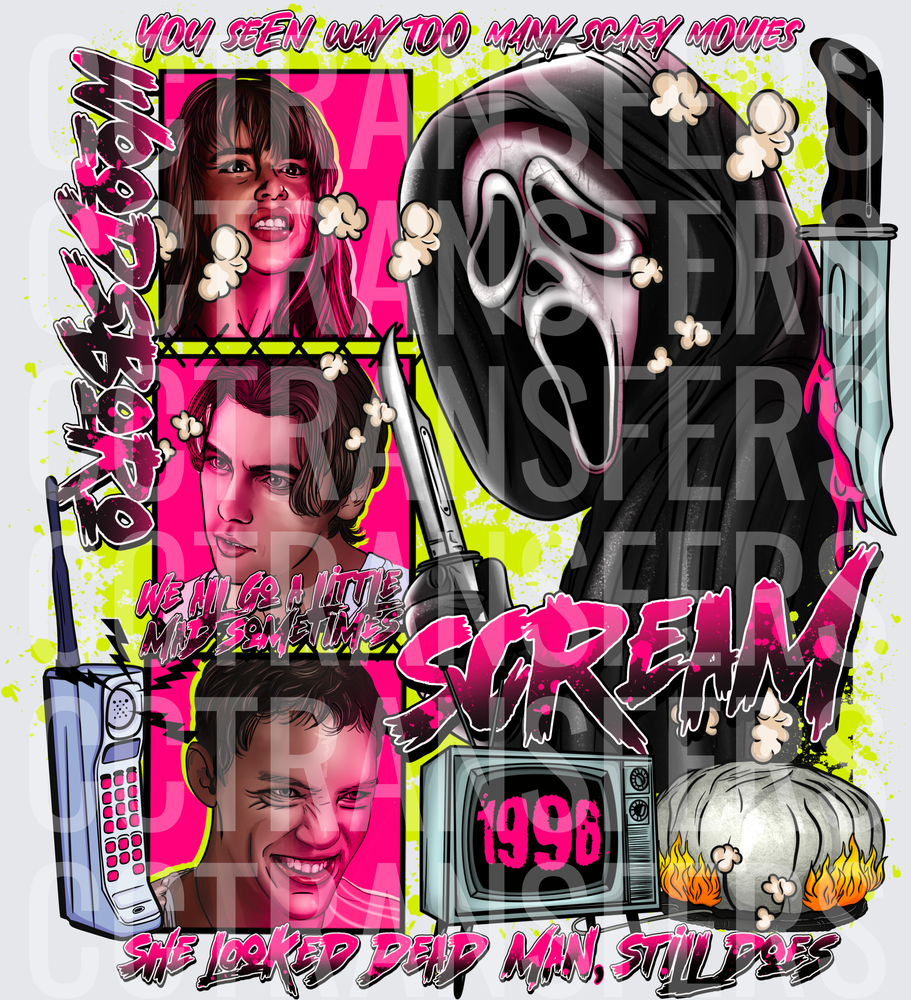 Ghostface Scream 1996 Horror Movie Fan Art Collage (DTF)