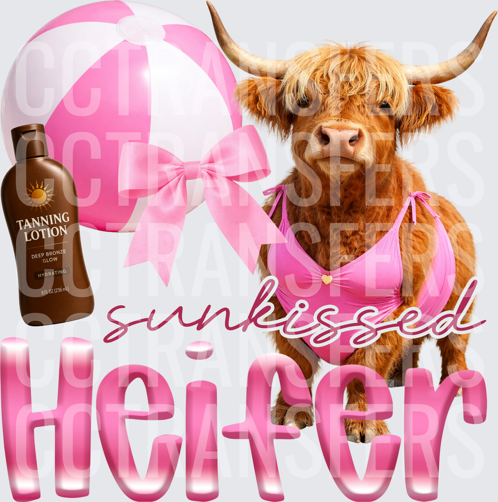 Sunkissed Heifer Highland Cow Pink Bikini Beach Ball (DTF)
