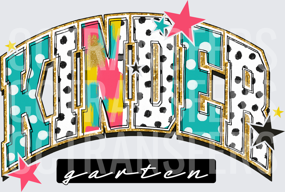 Kinder Garten Bold Polka Dot Star Arch Letter Design (DTF)