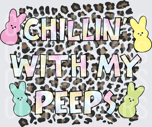Chillin With My Peeps Leopard Easter Bunny Tie Dye (DTF)