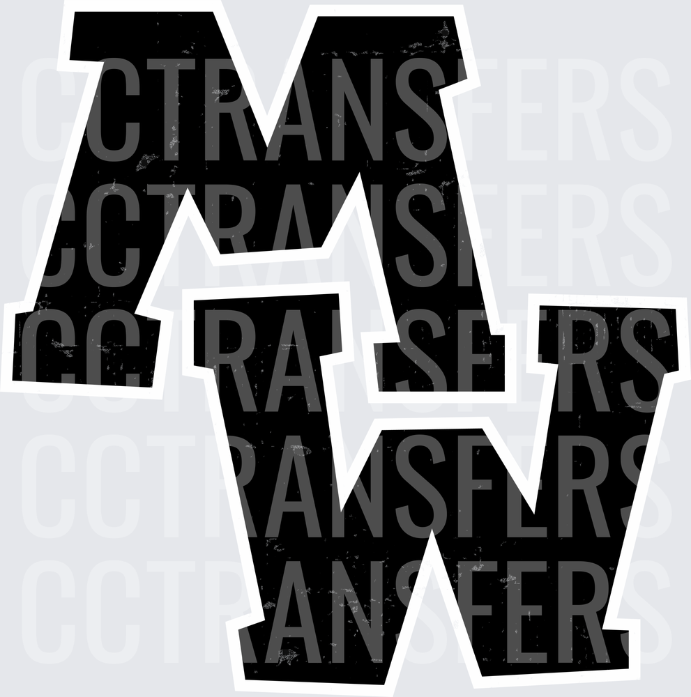 Distressed Bold Block Letters M W (DTF)