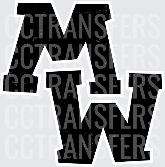 Distressed Bold Block Letters M W (DTF)