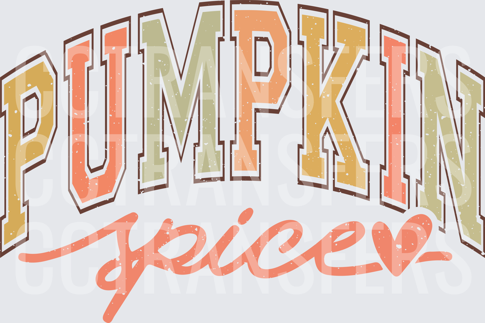 Pumpkin Spice Varsity Arch Retro Fall Script with Heart (DTF)