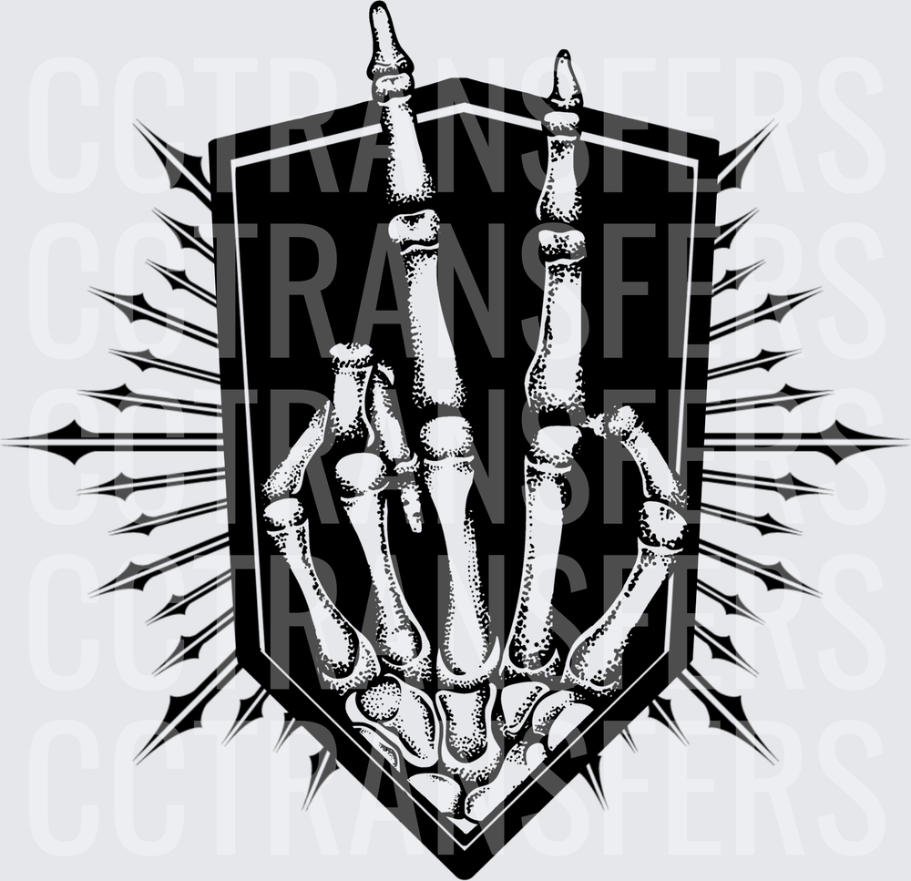 Skeleton Hand Rock On Sign Shield Spiked Emblem (DTF)