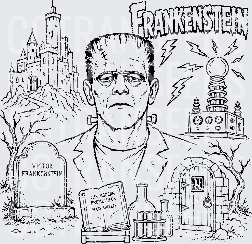 Monster Horror Collage Castle Mary Shelley (DTF)