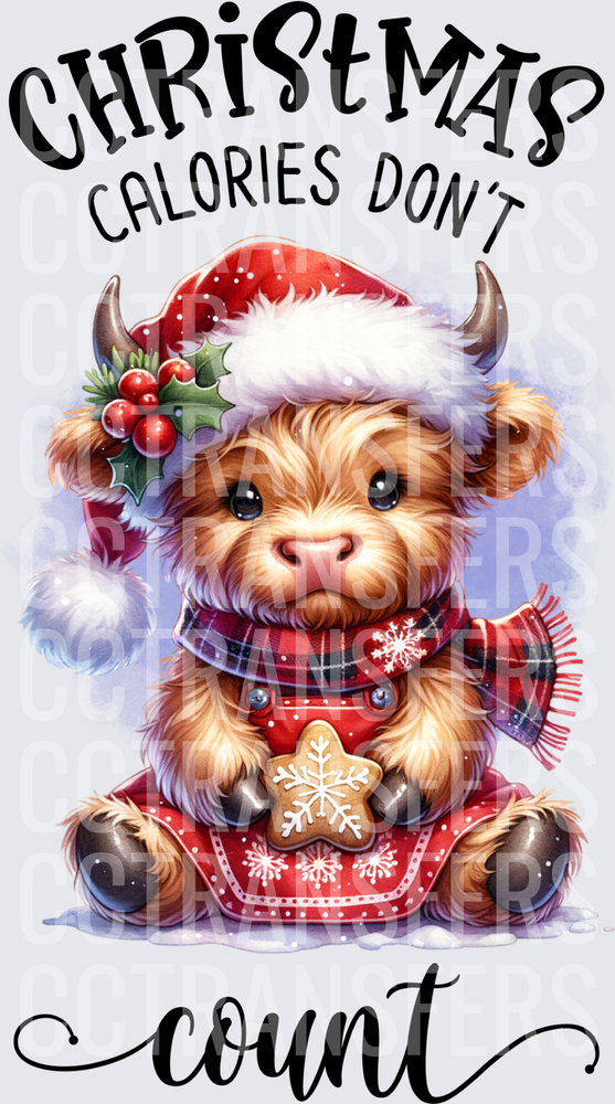 Christmas Calories Don't Count Cute Highland Calf Santa (DTF)