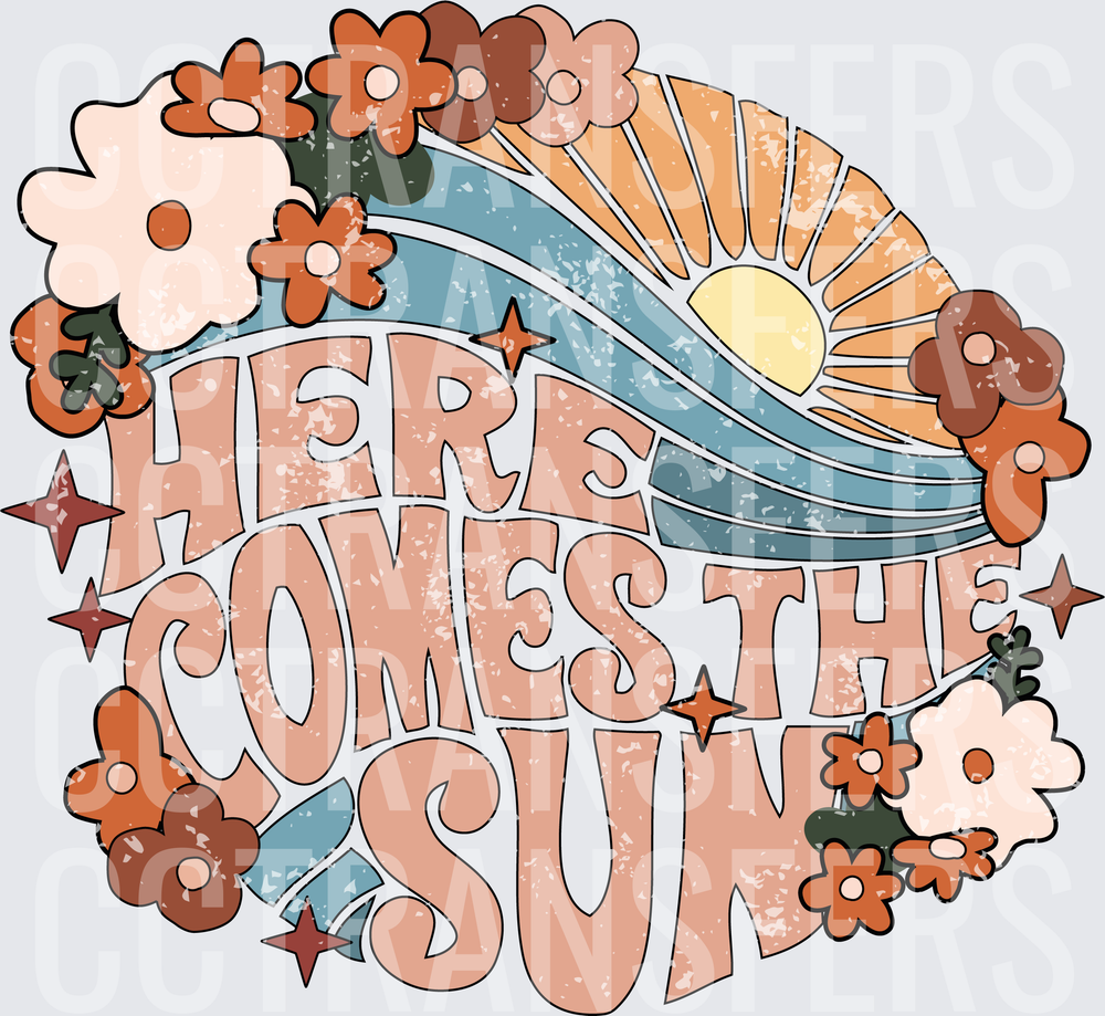 Here Comes The Sun Retro Groovy Floral Rainbow (DTF)