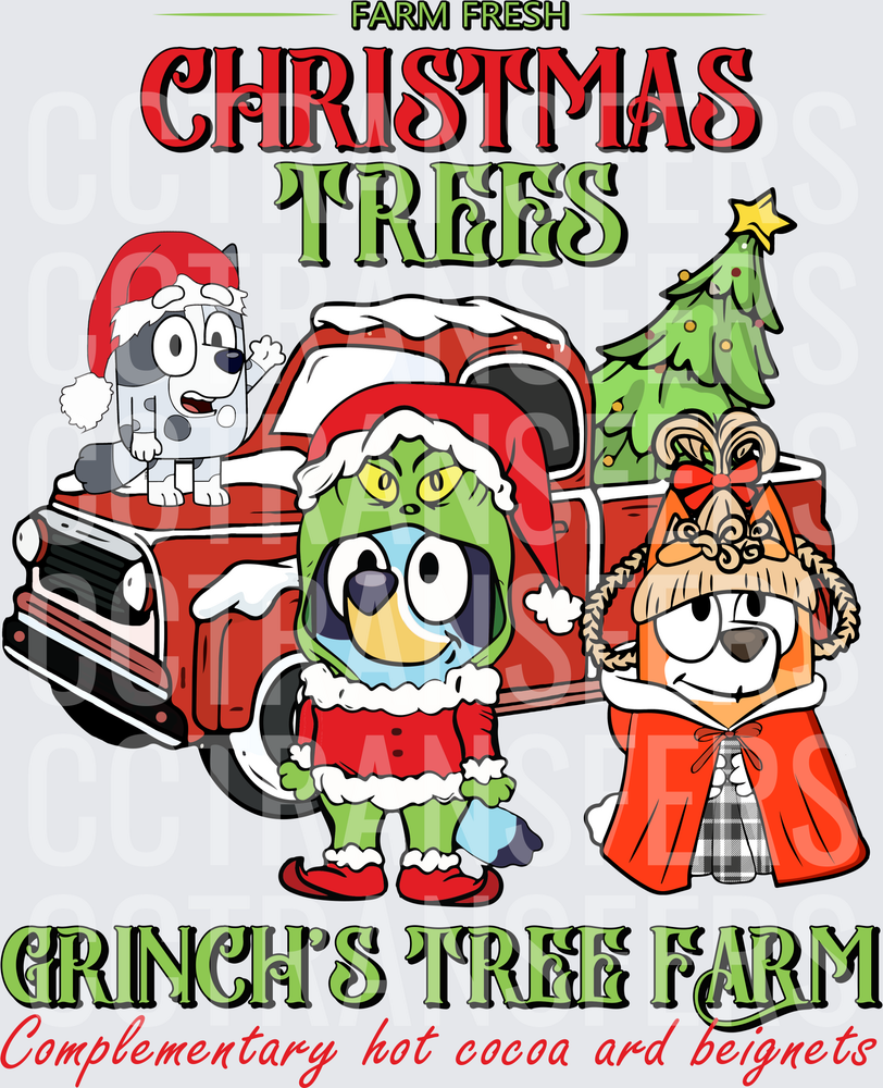 Farm Fresh Christmas Trees G-Man's Tree Farm Cartoon Dogs (DTF)