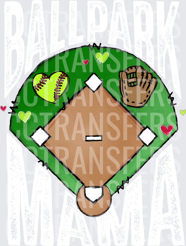 Softball Field Diamond with Heart Ball Glove and Hearts (DTF)