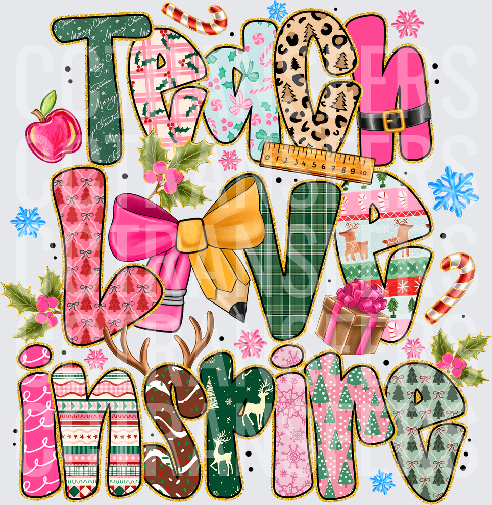 Teach Love Inspire Christmas Holiday Teacher (DTF)