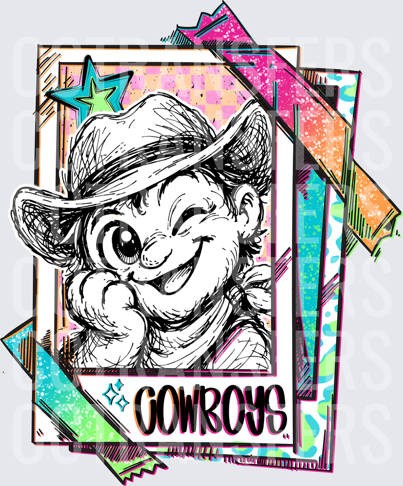 Smiling Cartoon Cowboy Retro Trading Card Cowboys DTF