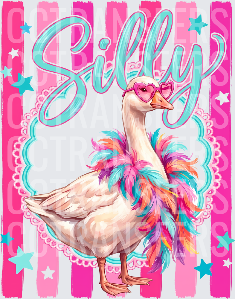 Silly Goose with Heart Sunglasses and Colorful Feathers (DTF)