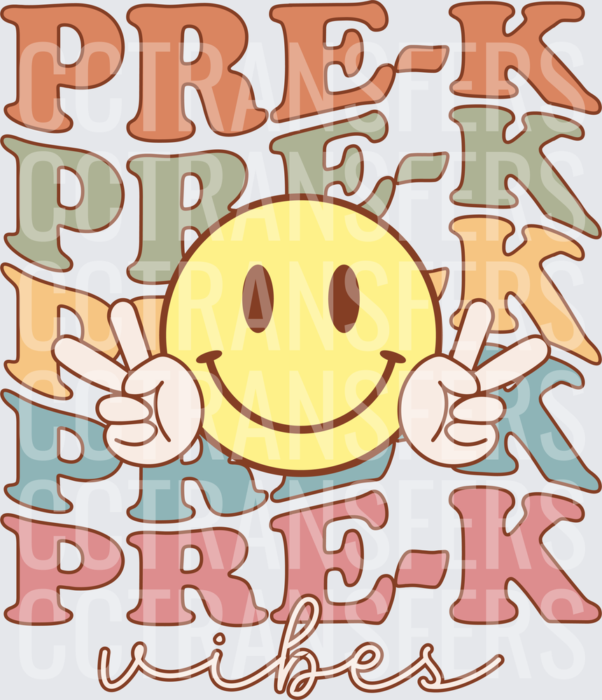 Pre-K Vibes Retro Smiley Face Peace Sign Stacked (DTF)