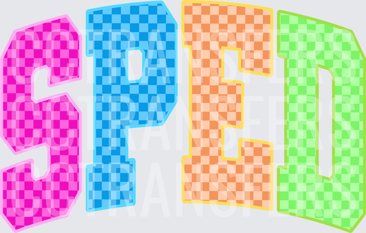 Colorful Checkered Varsity SPED Block Letters (DTF)