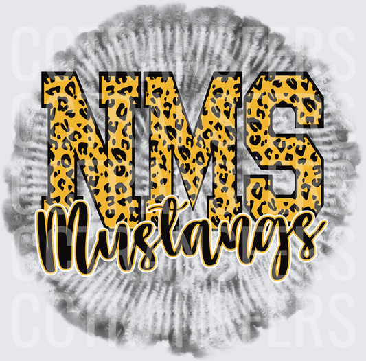 NMS Mustangs Leopard Print Gold Letters Tie Dye (DTF)