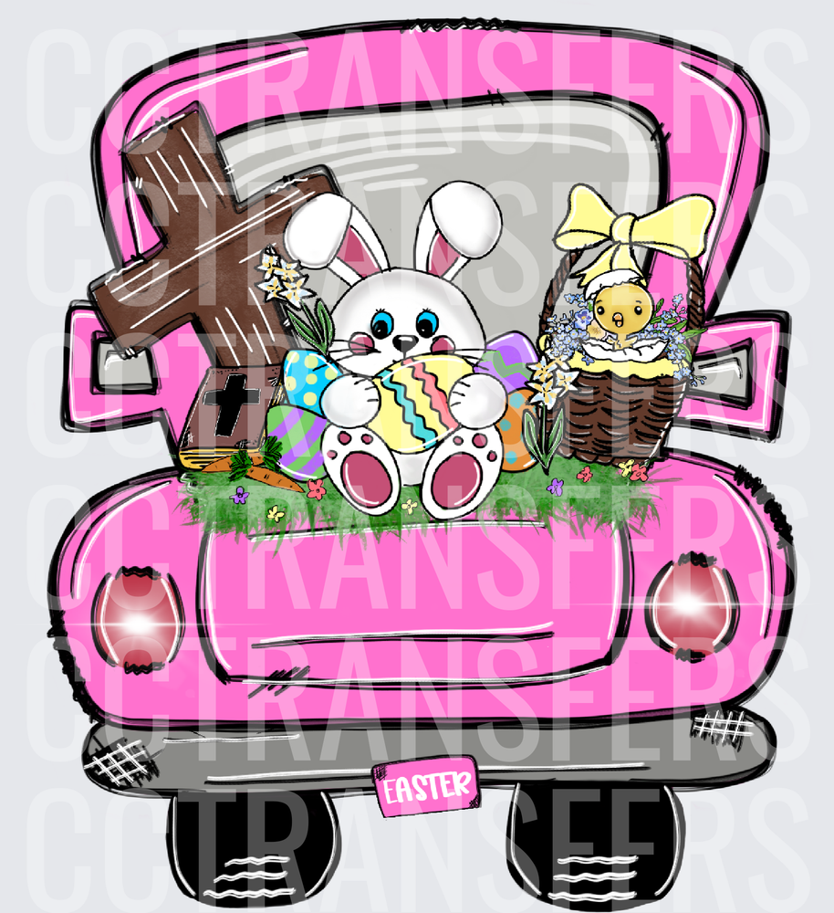 Pink Easter Truck Bunny Cross Eggs Basket Chick (DTF)