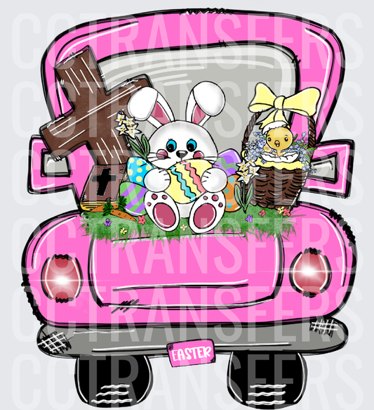 Pink Easter Truck Bunny Cross Eggs Basket Chick (DTF)