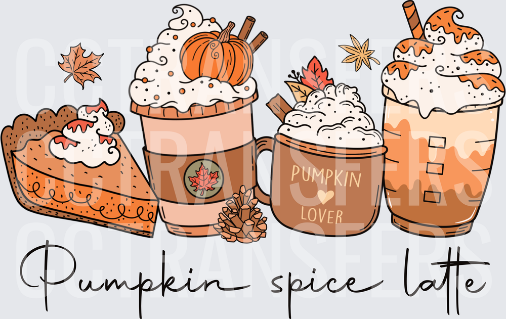Pumpkin Spice Latte Fall Drinks Pie Autumn Leaves (DTF)