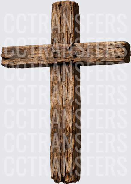 Rustic Weathered Wooden Cross with Iron Nails (DTF)