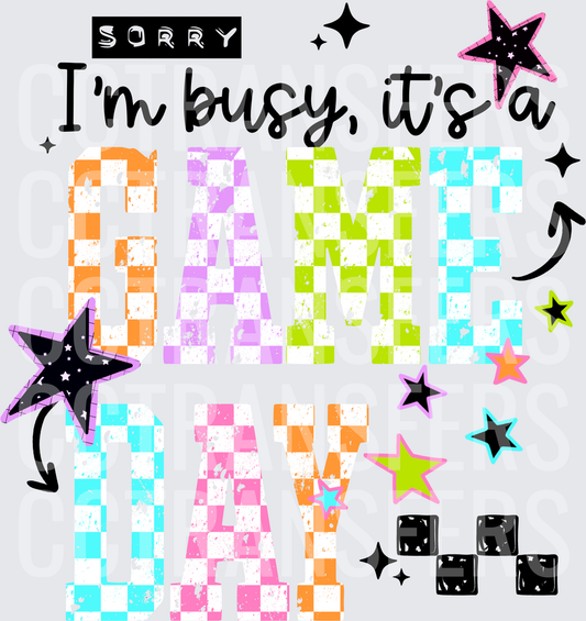 Sorry I'm Busy It's A Game Day Colorful Checkered (DTF)