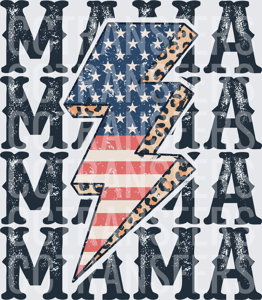 Mama Repeat Patriotic American Flag Leopard Lightning Bolt (DTF)
