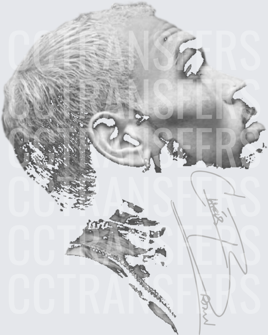 Grayscale Male Side Profile Portrait with Signature (DTF)