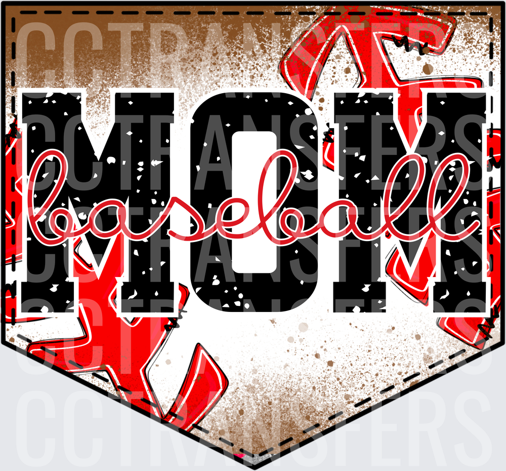 Baseball Mom Grunge Home Plate Red Stars Design (DTF)