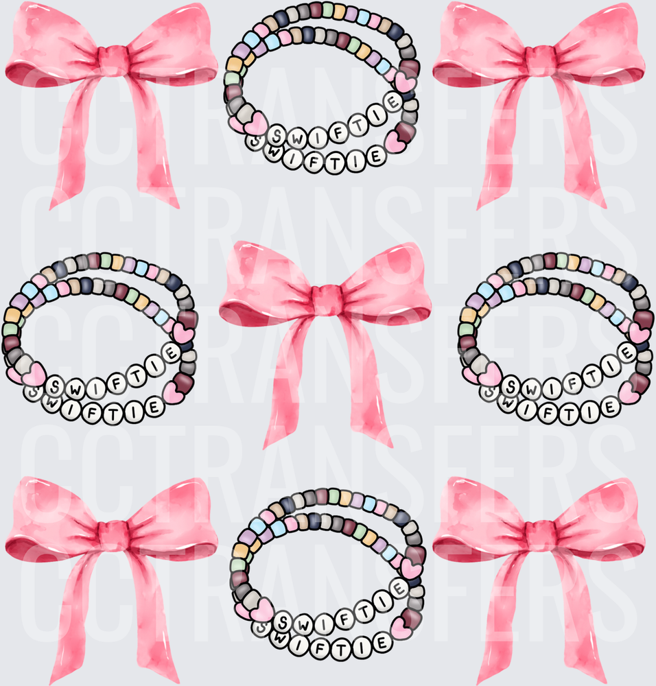 Swiftie Friendship Bracelets Pink Bows Watercolor (DTF)